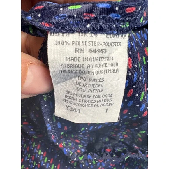 Leslie Fay Pleated Midi Skirt Women Size 12 Navy Blue Multi Good Vintage Dot - Picture 8 of 9